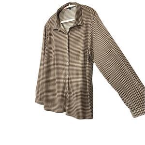 Adrianna Papell Button Up Shirt Top Women's Size 2X Pink Black Checked Blouse